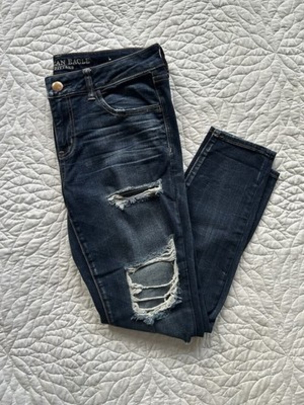 American Eagle Dark Wash Ripped Jeans Size 12 Super Low Jeggings